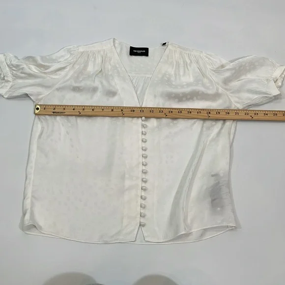 The Kooples Paris Blouse Top Size 2 Cream Dot Print Covered Buttons - Picture 6 of 11